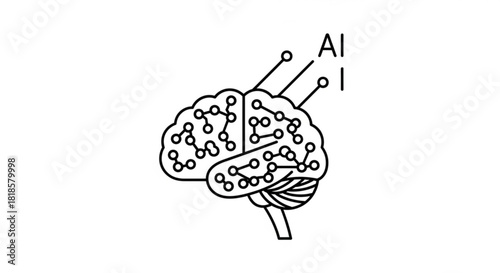 Unlock AI Potential: Brain with Connected Nodes for Machine Learning, Neural Networks, and Futuristic Technology Solutions, originally a vector graphic