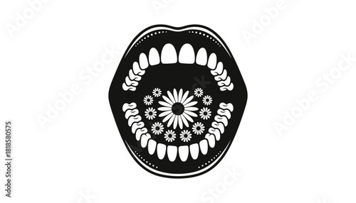 Mouth with flowers vector graphic design floral illustration