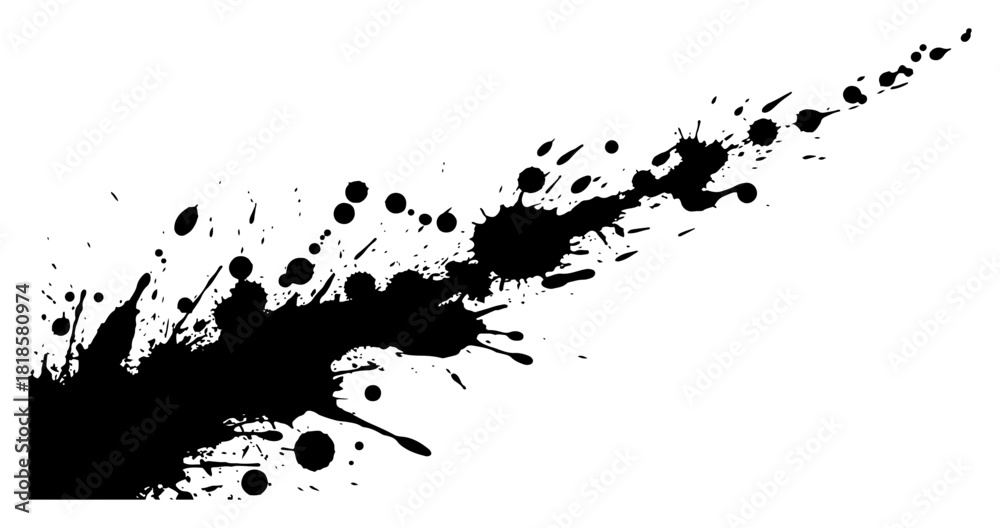 Obraz premium Heavy black grunge ink splatter texture vector illustration featuring messy paint brush stroke and chaotic drops