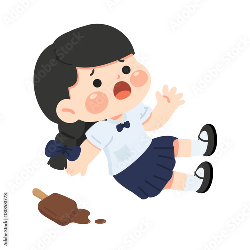 Illustration of Girl Dropping Ice Cream