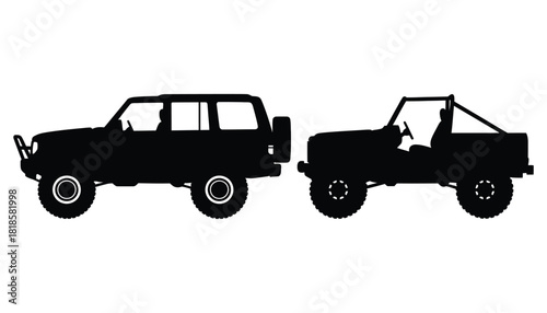 Off road vehicle silhouette two car black and white image art