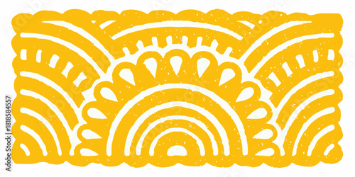 Hand drawn yellow floral pattern with arches and scalloped edges