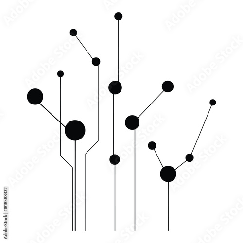 Minimalist Abstract Art with Circles and Lines, Modern Geometric Pattern, Black and White Sci-Fi Design