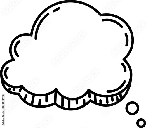 Thinking Cloud Bubble Outline - Blank Speech Bubble with Shadow and Empty Space for Text