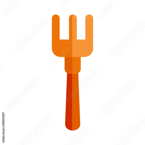 Orange plastic toy fork for children, isolated on white.