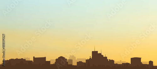 Panoramic poster of the city skyline with misty background buildings, hills sunrise, sunset and clouds of BUENOS AIRES, ARGENTINA