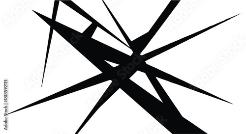 Dynamic abstract black lines create a sharp, energetic burst against a white background.