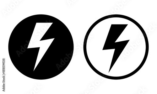 Lightning Bolt in Circle Icons – Electric Power and Energy Symbol Set