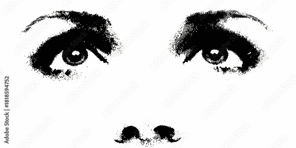 Ταπετσαρία Abstract black and white face fragment with eyes and nose