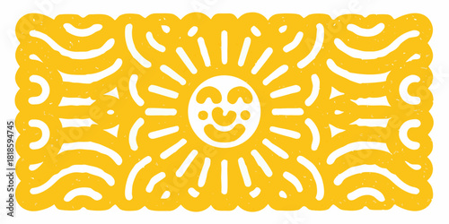 Yellow papel picado with smiling sun for cinco de mayo celebration
