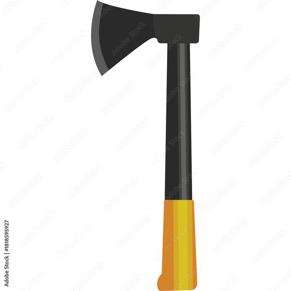 Fototapeta premium Axe With Black Metal Head and Orange Grip Isolated on White Background Detailed Illustration