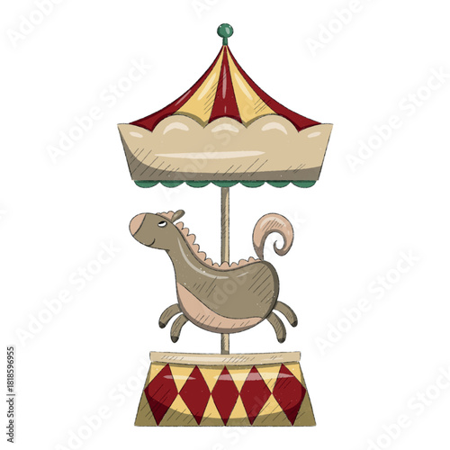 Whimsical Hand-Drawn Carousel Horse