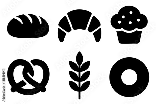 Diffferent baking and bakery silhouette icons set, simple design, vector stock illustration.