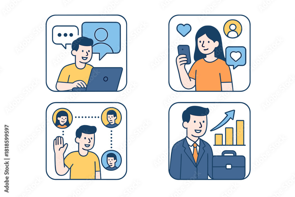 Fototapeta premium Digital communication, social networking, online chat, and business growth strategy
