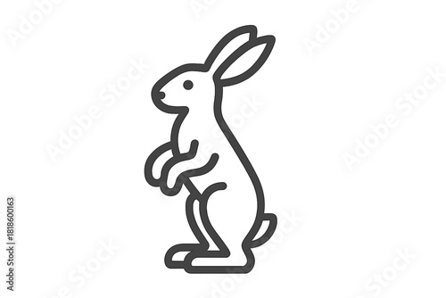 Clean minimalist outline drawing of a rabbit or hare standing upright on its hind legs