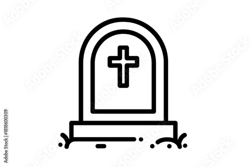 Single tombstone monument featuring a Christian cross standing upright in the ground at a cemetery