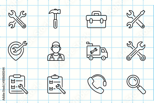 Doodle icons representing repair services and tools