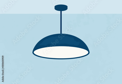 A stylized illustration of a pendant light fixture, suspended from a light blue ceiling