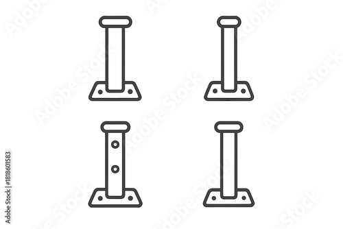 Four simple line icons showing vertical support posts and mounting brackets for hardware applications