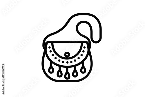 Small bohemian style purse outline with decorative dots and teardrop tassels