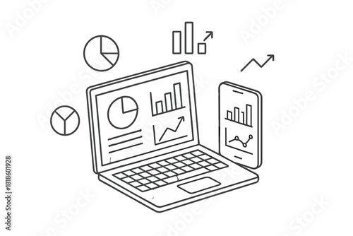 Digital data analysis and business reporting displayed on laptop and mobile phone screens