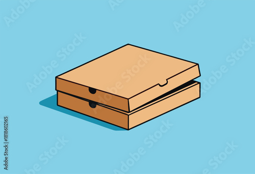 An illustration shows two isometric pizza boxes, one slightly open, on a light blue background