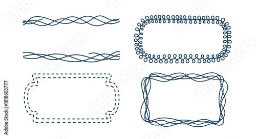 Decorative Blue Line Borders and Frames in Various Styles for Graphic Design