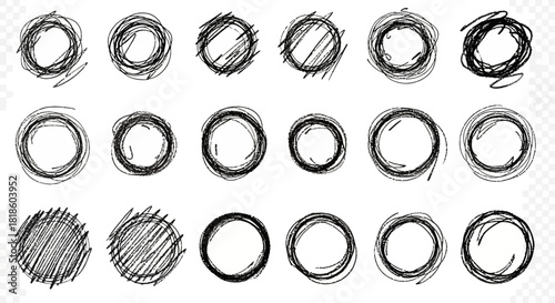 Collection of Scribbled Circles on Transparent Background