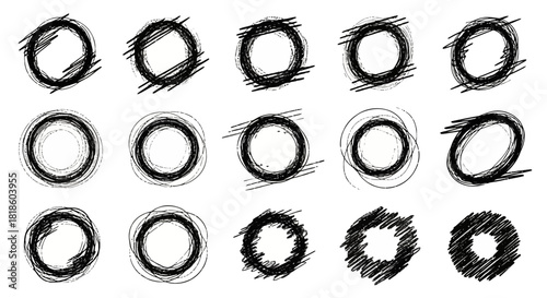 Grunge circle set. Hand drawn scribble rings for marking, highlighting text