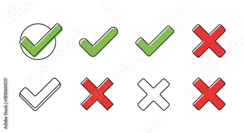 Diverse Checkmark and Cross Icons Set for Approval and Rejection
