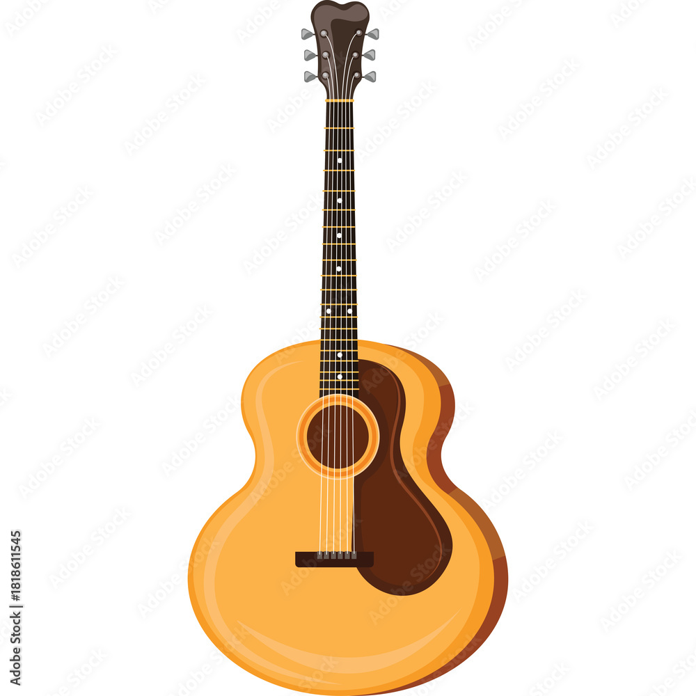 Obraz premium Acoustic Guitar Musical Instrument with Six Strings and Brown Pickguard on a Transparent Background
