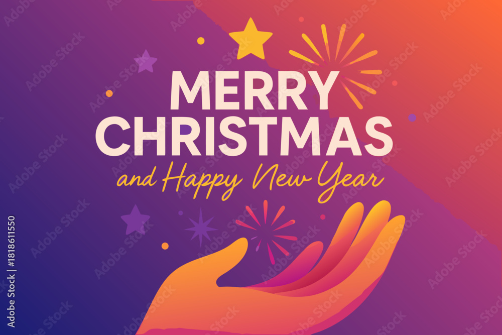 Fototapeta premium Cheerful Merry Christmas and Happy New Year message with artistic fireworks, wish happy holidays, vector design