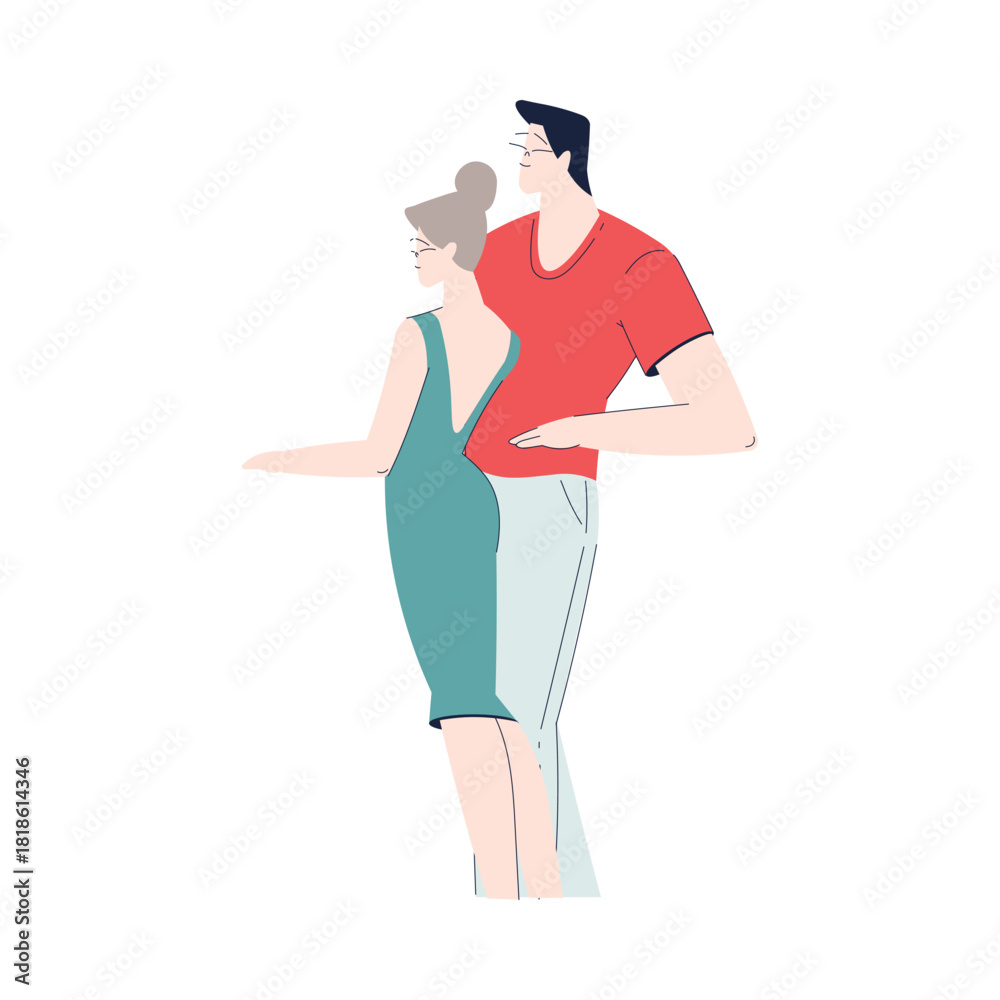 Fototapeta premium Man and Woman Romantic Couple Embrace Enjoy Love Story and Relationship Vector Illustration