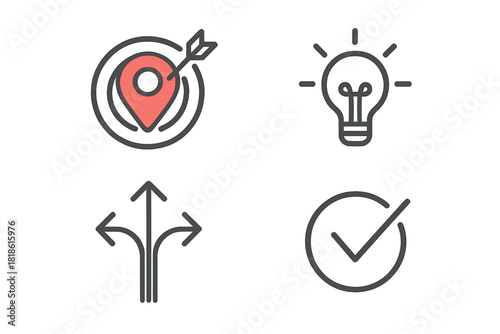 Business concepts representing goal achievement, creative ideas, strategic decision making, and successful completion