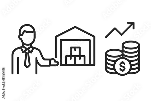 Business manager presenting warehouse logistics leading to increased profit and financial success