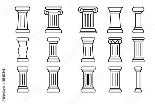Set of classical architectural columns and pedestals