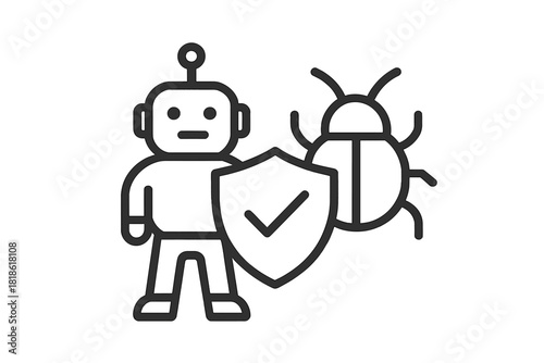 Robot holding security shield protecting system from computer virus bug