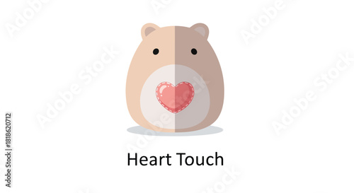 Cute cartoon hamster with a pink heart on its chest flat design isolated on white background
