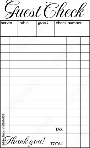 Guest Check Form. Vintage Restaurant Receipt Template.