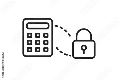 Digital calculator linked to a closed padlock symbolizing secure financial transactions and data encryption