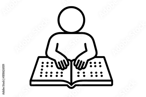 Person reading a Braille book using tactile sense and raised dots