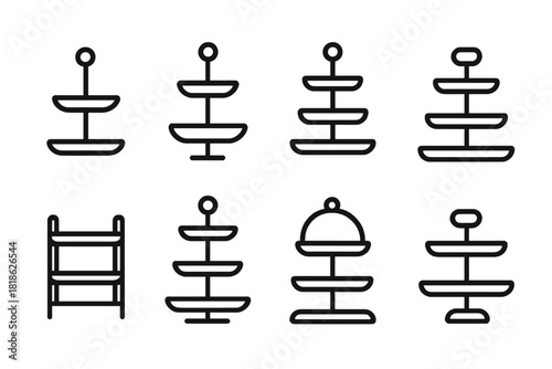 Outline icons of tiered serving stands, cake trays, and buffet display equipment