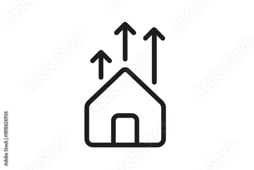 Real estate market growth concept with house outline and rising arrows symbol