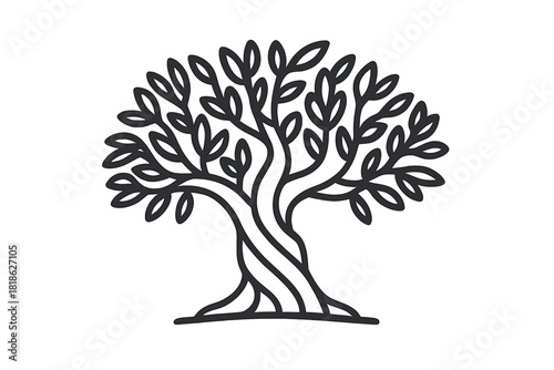 Stylized tree symbol featuring thick twisted trunk and dense leafy canopy