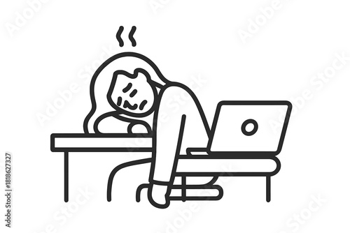 Tired professional suffering from burnout and stress slumped over a computer desk