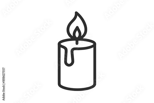 Minimalist black and white outline of a burning candle with melting wax dripping down the side