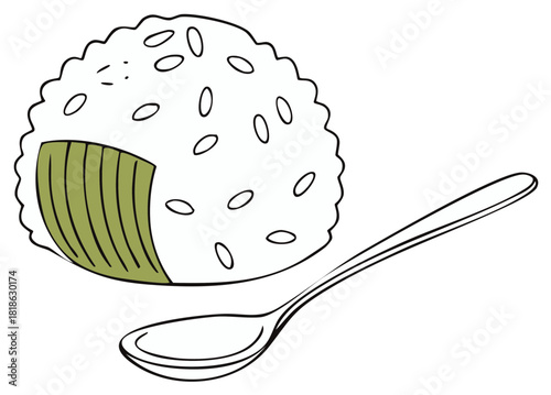 Rice ball and spoon illustration. Sushi icon. Japanese food concept graphic design.