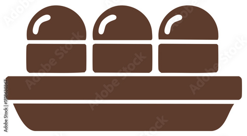 Stylized brown sushi nigiri pieces illustration on a sleek serving platter