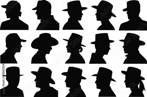 Cowboy Hat Silhouettes Collection Profile Views Diverse Styles Men Women woman