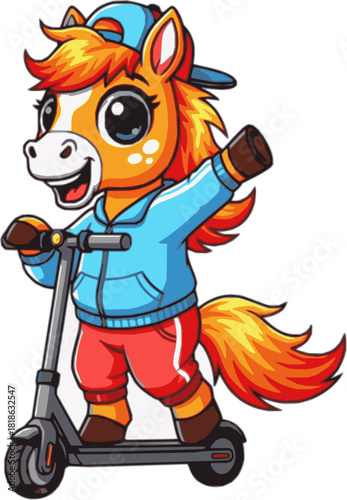 : Fiery foal on scooter